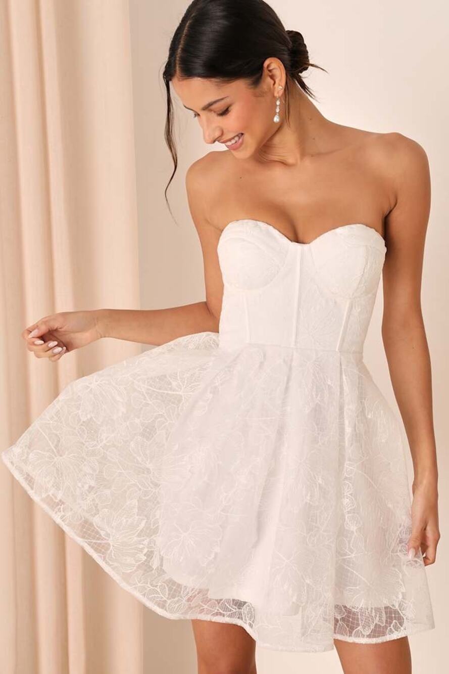 NWT Lulus Precious Approach White Embroidered Strapless Tulle Dress Party Sz XS